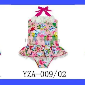 Wholesale Kids Halter Floral Printed Flash Flower Bohemia Little Girl Swimwear Dress Beach Clothes thumbnail-1