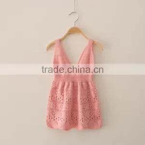 S32906W Spring Summer New Kids Baby Girls Cotton Sweater Strap Dress Crochet Fancy Dress thumbnail-1
