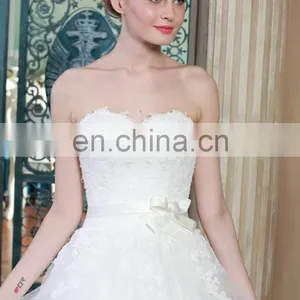 ED Strapless A-line Bow Belt Lace Applique Organza Wedding Dress thumbnail-6