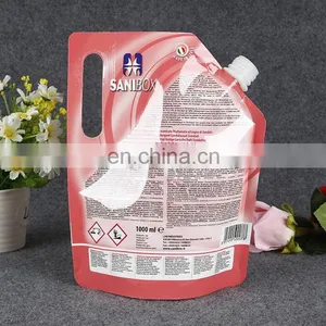 Factory Price Customized 1L Biodegradable Plastic Stand up Squeeze Spout Pouch for Cleaning Detergente Packaging thumbnail-2