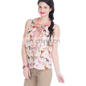 2015 Fashion Multicolored Horse Print Top With Tie-up Autumn Stylish Horse Print Women Loose Knit Top thumbnail-6