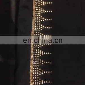 Lycra(Stretchable) Burkha With Golden Diamond Stone Work Embroidery For Casual Wear Islamic Style Embroidery Burkha(dubai Abaya) thumbnail-2