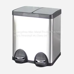 MAX-SN354A 2 Comparment 60l Stainless Steel Foot Pedal Waste Bin for Office Dustbin thumbnail-1