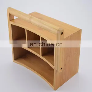 Bamboo Cutlery Holder Kitchen Bamboo Utensil Caddy 4 Compartment Flatware Storage Holder With Handle Kitchen & Tabletop thumbnail-3