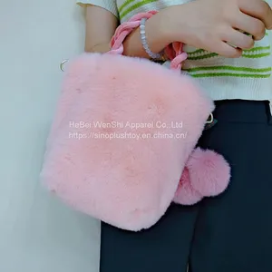 009Winter Plush Handbag Cute Furry Chain Bucket Shoulder Straddle Bag Faux Fur Square Bag thumbnail-4