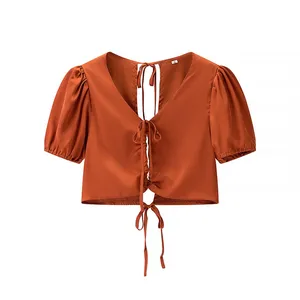 New Style Women's Blouses With Bubble Sleeves and Bow Ties in Europe and America. Bubble Sleeves. thumbnail-2