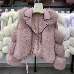 New Whole Leather Fox Fur Coat, Short Female Motorcycle Style, and Slimming Fur Coat of the Same Style as Internet Celebrities thumbnail-4