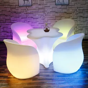 European Style LED Illuminated Bar Table Set Luxury Plastic High Seat Furniture for Hotel Club Outdoor thumbnail-4