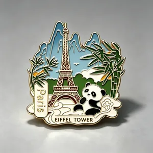 Paris France Panda Hard Enamel Lapel Pin Custom Logo Tourist Souvenir Metal Pin thumbnail-1