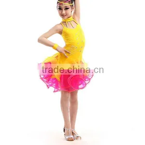 High Level Kids Professional Competition Latin Dance Costume for Girls Bright Drill Tassel Latin Dance Skirt thumbnail-5