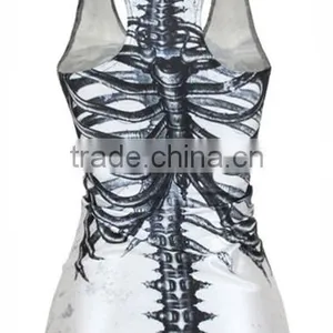 Ladies Tops Latest Design 2015 Wholesale Skull Print Round Neck Black Tank Tops for Women thumbnail-3