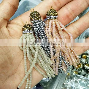 JF6934 Crystal Pave Small Crystal Glass Rondelle Beaded Tassel Charms,tassel Pendants Quality Choice thumbnail-1