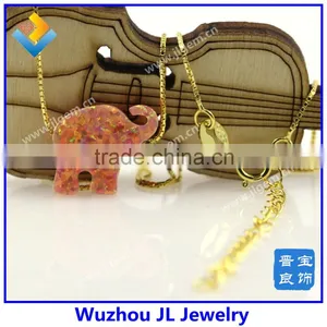 Synthetic Opal Elephant Gem Stone With 18K Gold Plated 925 Silver Necklace thumbnail-5