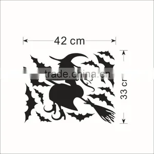 ALFOREVER Halloween Witch Fly Around Bats Vinyl Sticker,witch Wall Decals thumbnail-3
