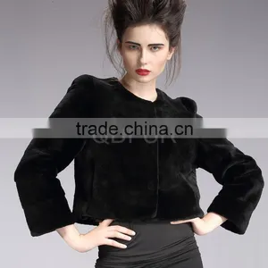 QD29222 Outerwear Wholesale/retail Short Style Real Piece Rex Rabbit Fur Women Jacket thumbnail-1