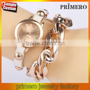 Women Steel Crude Chain Rivet Wrist Quartz Watch Bracelet thumbnail-1