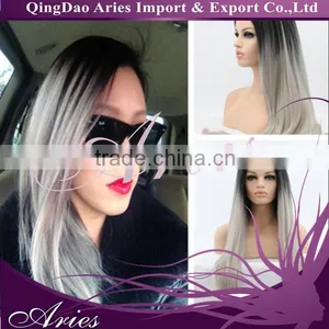 Gray Synthetic Wig Ombre Tone Color Black And Grey Heat Resistant Hair Lace Front Wigs thumbnail-2