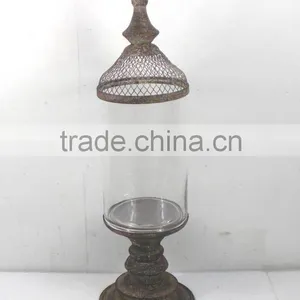 8009381MC- Round Metal and Glass Candle Lantern thumbnail-1