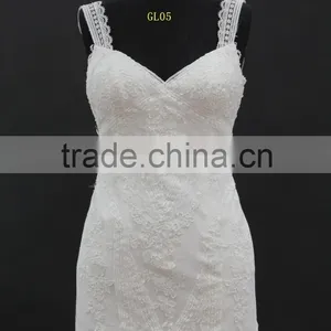 Beading Lace Trim Small A-line Wedding Dress With Two Straps thumbnail-2