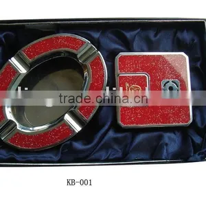 Red Metal Gift Set Lighter and Ashtray thumbnail-1