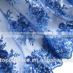 Pink Bridal Lace Fabrics Wholesale Evening Sequins Beaded Dresses French Lace Fabric thumbnail-4