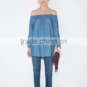 Women's Off The Shoulder Pleated Long Sleeve Loose Blouse thumbnail-4