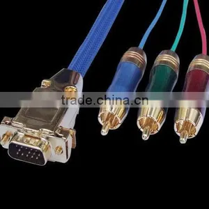 HDB15 Male to 3RCA Male HDB15M-3RCAM Goldplated Metal Connectors With Blue Nylon Mesh thumbnail-1