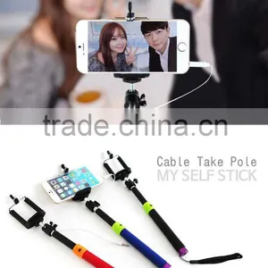 Unique Extendable Cable Take Pole Selfie Camera Monopod Tripod With Built-in Shutter Button For IOS/Android Phones thumbnail-3