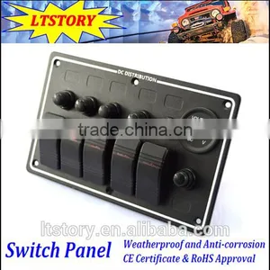 5 GANG LED Waterproof Rorcker Switches Aluminum Panel With Digital Voltmeter thumbnail-1