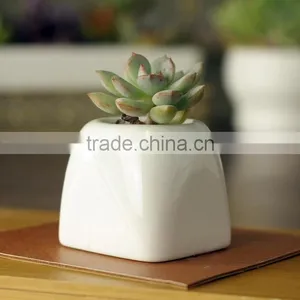 Indoor Mini White Glazed Ceramic Planters Square thumbnail-2