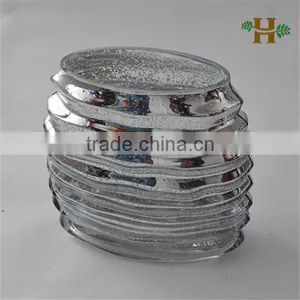 Handblown Silver Printed Vase, Wavy and Oval Glass Jar thumbnail-1