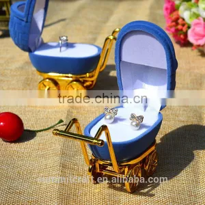 Adroable Blue Velvet Baby Stroller Antique Style Ring Box thumbnail-5