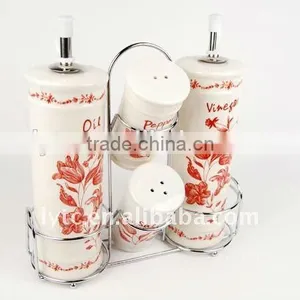 4pcs Ceramic Salt and Oil Vinegar Jar With Iron Stand thumbnail-2