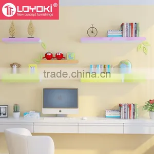 Home Decor Wood Floating Shelf Whit Colorful Margin Multifunction Display Wall Shelf Wholesale thumbnail-4