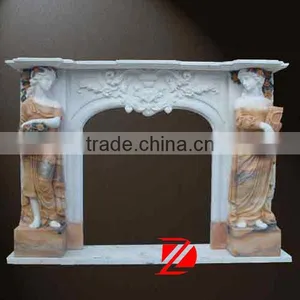 Craved Stone Indoor Fireplace With Statue thumbnail-1