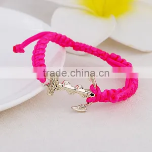 Braided Silk Cord Macrame Woven Bracelet Boat Nautical Navy Anchor Bracelet With Adjustable Knot thumbnail-2