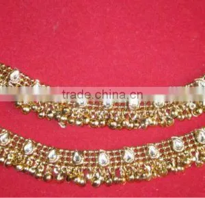 Antique GOLD TONE KUNDAN ANKLET PAYAL PAIR thumbnail-2
