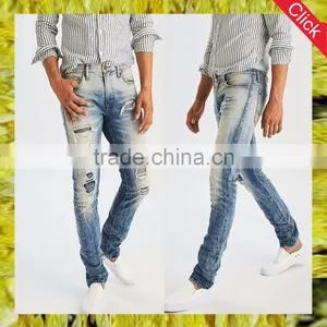 Wholesale Latest Design Straight Slim Fit Urban Star Damaged Ripped Washed Jeans for Men Jeans Pants Holesale Direct Factory thumbnail-1