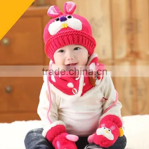 TC13004 Latest Fashion Baby Knitted Beanie Hat With Winter Warmed Scarf and String Mittens thumbnail-3