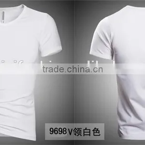 Wholesale Comfort Super Soft V-neck Blank Cheap Men Fitted 100% Preshrunk Combed Cotton T-shirts thumbnail-5