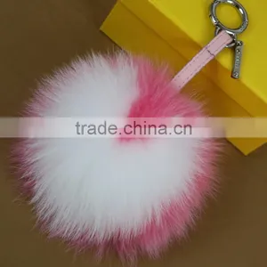 Myfur Hot Sale Pink Cute Heart Pattern Real Soft Fox Fur Key Ring Bag Charm thumbnail-1