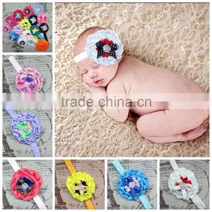 Boutique Infant Ruffled Rosette Rhinestone Flower Baby Bows Headband Wholesale thumbnail-1
