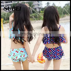 2016 New Children's Girls Swimsuit Split Swimwear Children Cute Cherry Bikini thumbnail-3