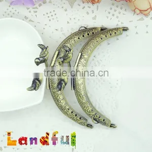 3.35 Inch Half Round Bronze Birds Sew in Handmade Metal Clutch Purse Frame thumbnail-1