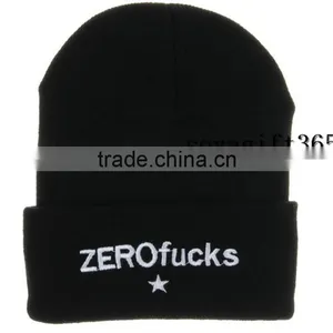 Zero Star Embroidery Hip Hop Cuff Hat Knitted Warm Black Beanie Cap thumbnail-1