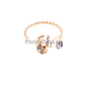 Gold-plated Rhinestone Moon and Star Finger Ring thumbnail-2