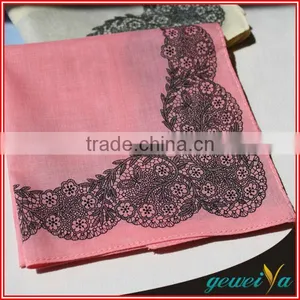 Cotton Pink With Black Flower Design Handkerchief thumbnail-1