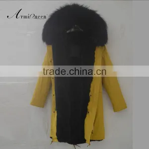 Fashion Good Quality Korean Style Comfortable Yellow Faux Fur Winter Coats thumbnail-1