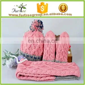 Cut Cashmere Knit Scarf Gloves Hat Sets thumbnail-2