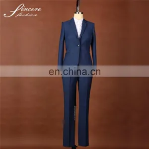Ladies Blue Polyester Wool Designer Pants Suits Business Suits thumbnail-1